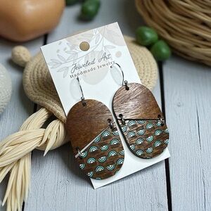 Jeweled Art Hand-Painted Modern Geometric Engraved Wood Earrings